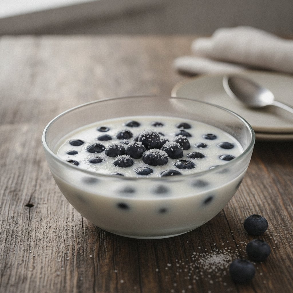 Milch mit Blaubeeren oder Heidelbeeren