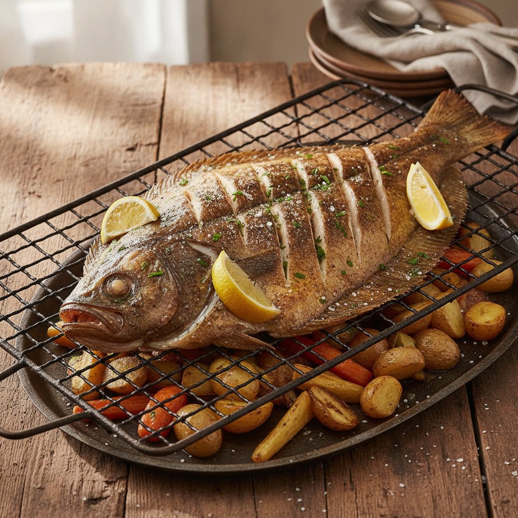 Steinbutt auf dem Rost gebraten