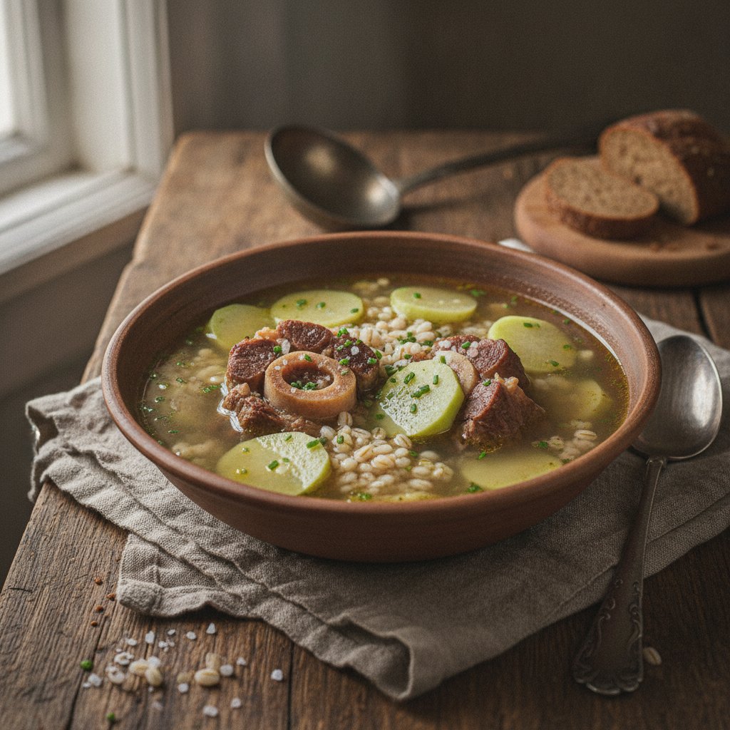 Rindfleischsuppe mit Kohlrabi und Graupen