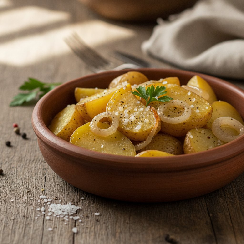 Kartoffeln mit Zwiebeln gedämpft