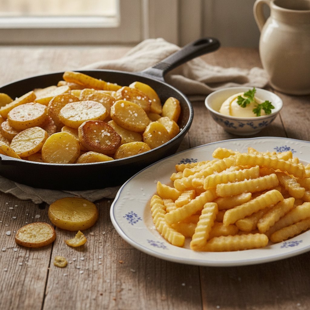 Pommes frites oder roh gebratene Kartoffeln