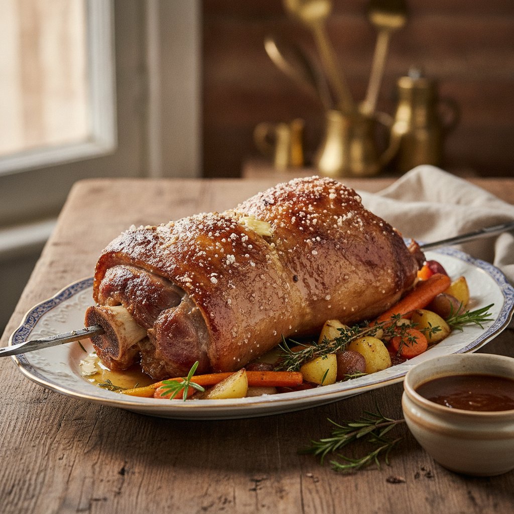 Kalbskeule am Spieß gebraten