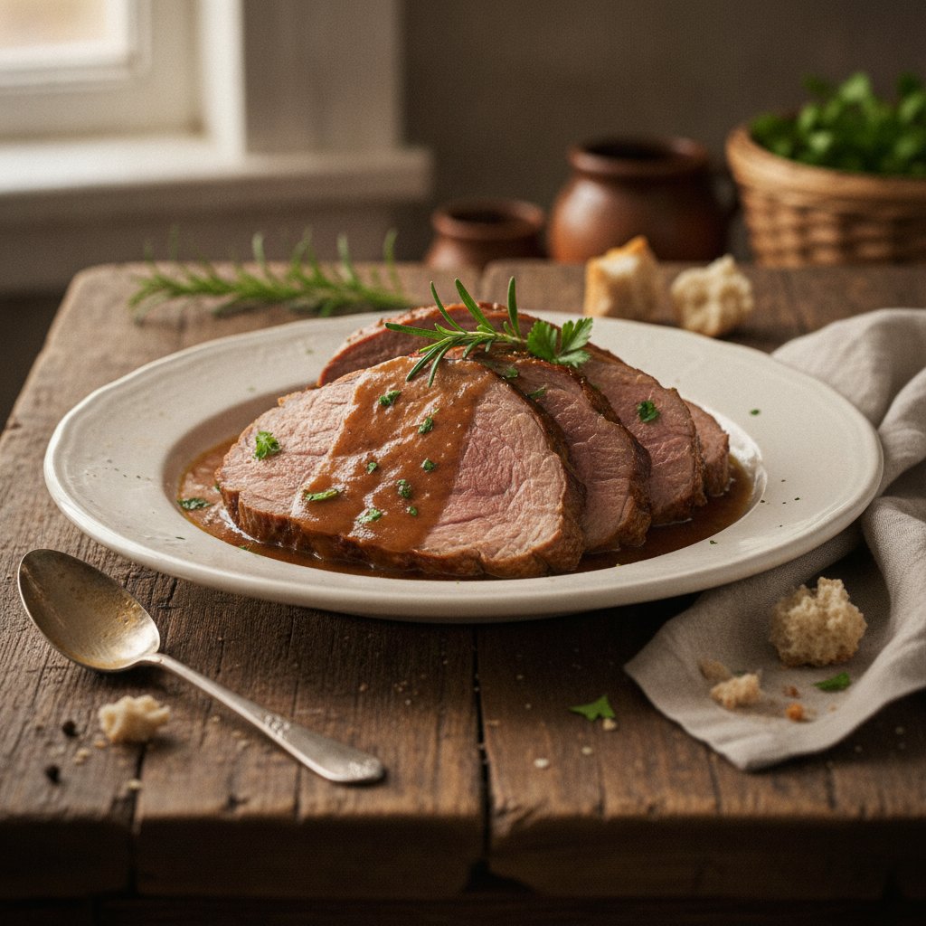 Kalbsbraten in Sauce gewärmt