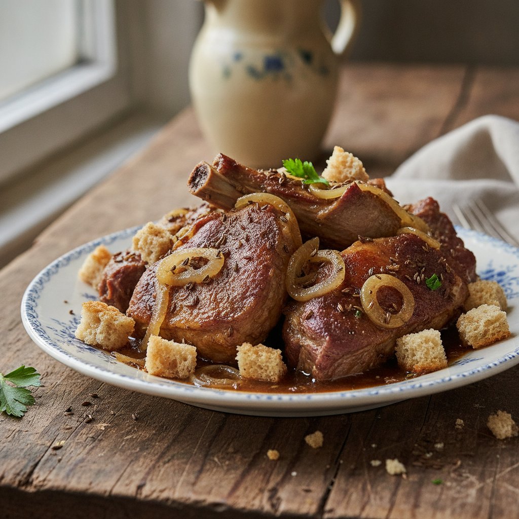 Hammelfleisch mit Zwiebeln und Kümmel