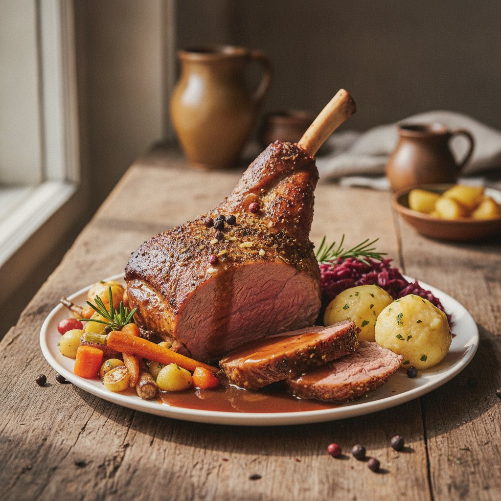 Reh- oder Hirschkeule gebraten