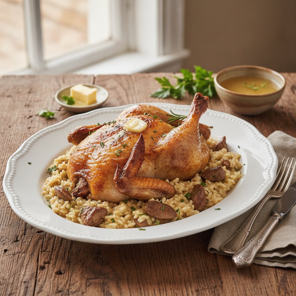 Poularde mit Risotto