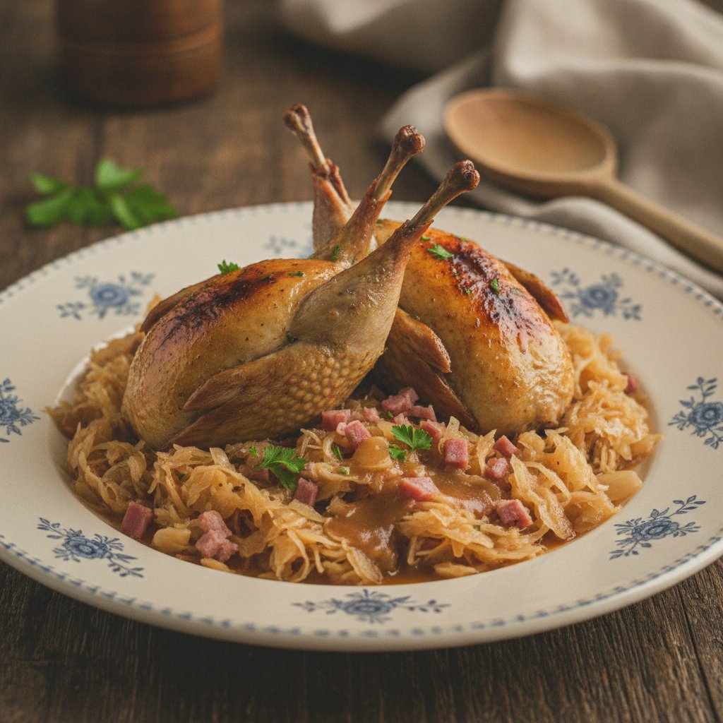 Rebhühner mit Sauerkraut