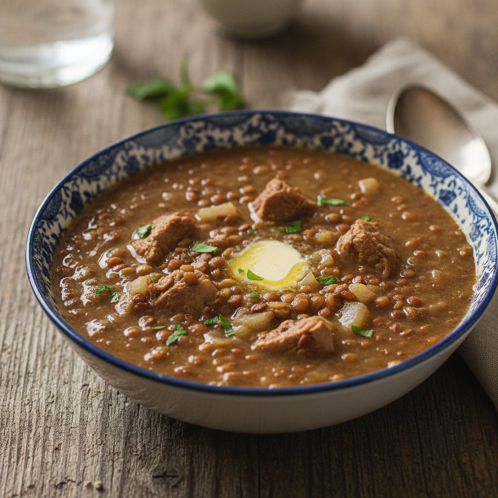 Linsensuppe mit Rebhuhn