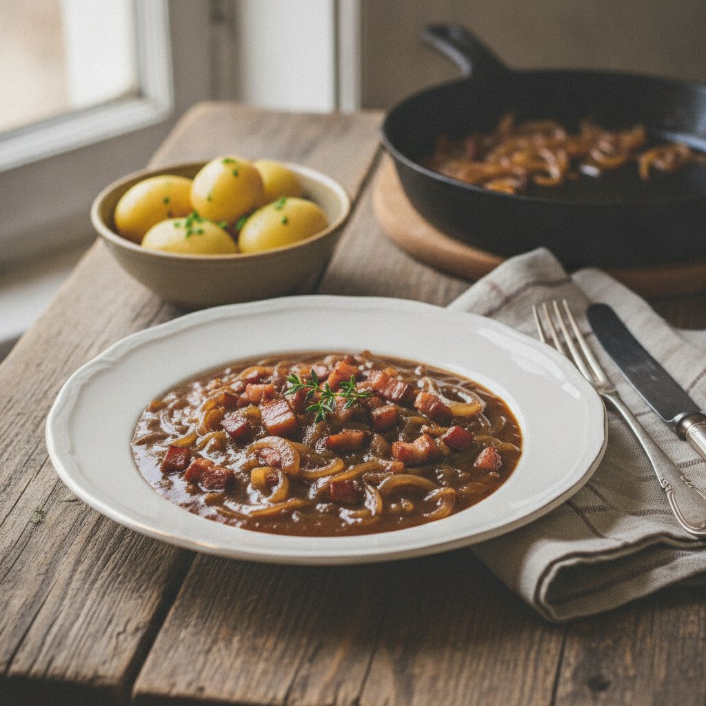 Braune Zwiebelsauce mit Speck
