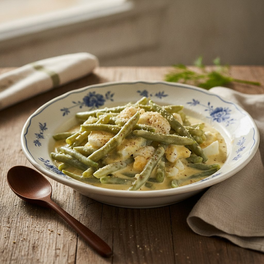 Saure Eiersauce zu Salatböhnchen