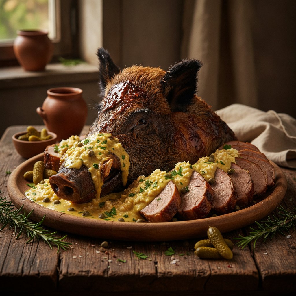 Sauce diable zu Wildschweinskopf