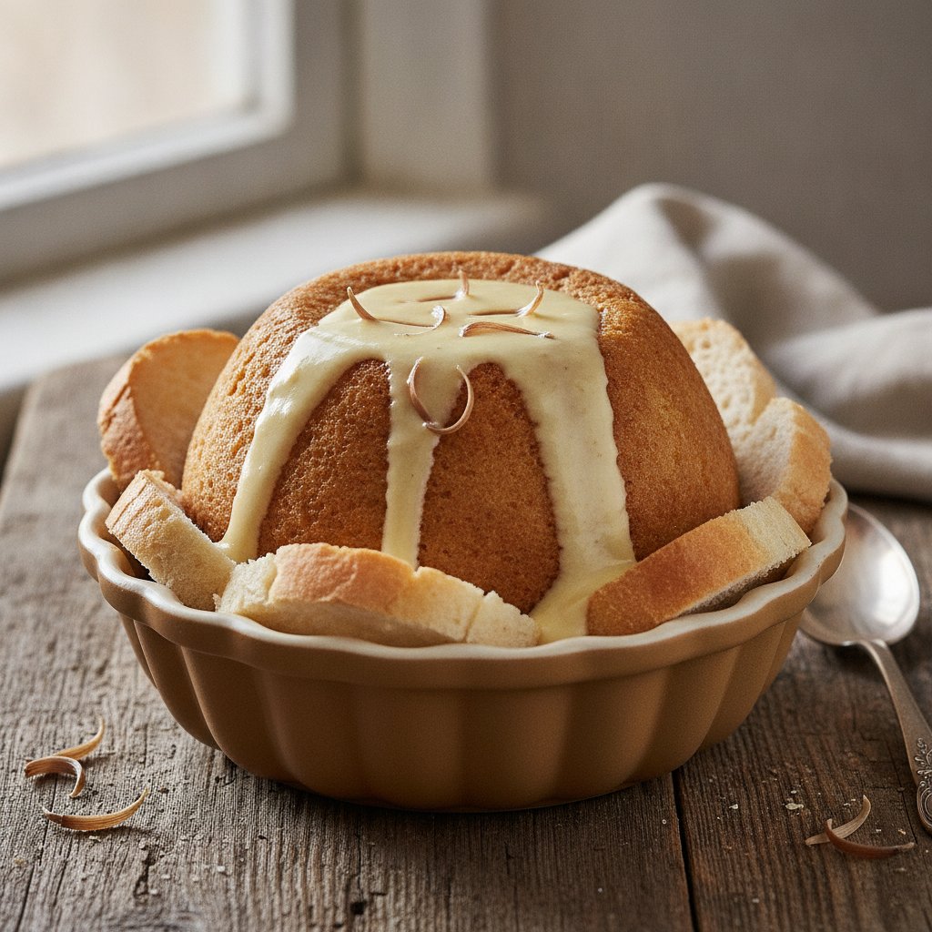 Mehlpudding mit Weißbrot