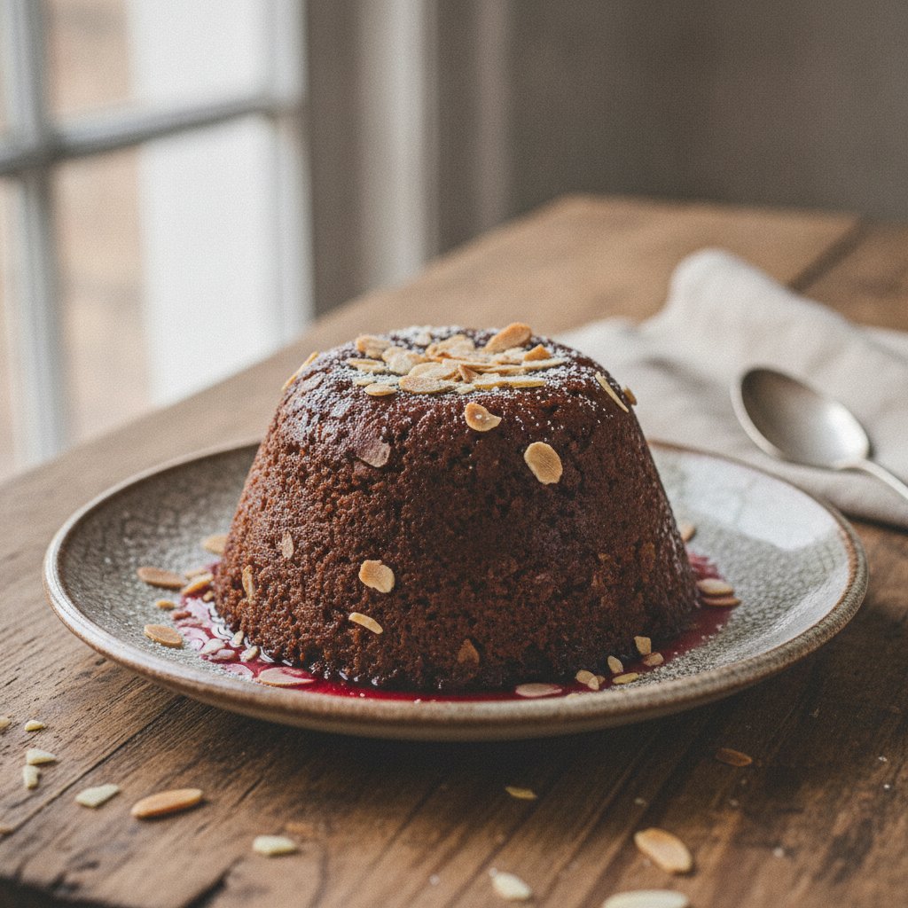 Schwarzbrotpudding mit Mandeln