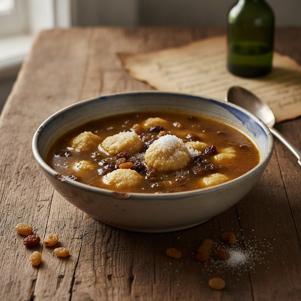 Weinsuppe mit Grieß und Korinthen