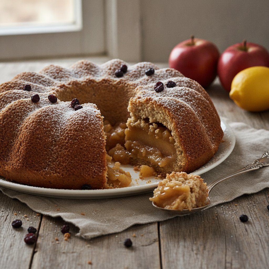 Kuchen von Schwarzbrot und Äpfeln oder Apfelcharlotte