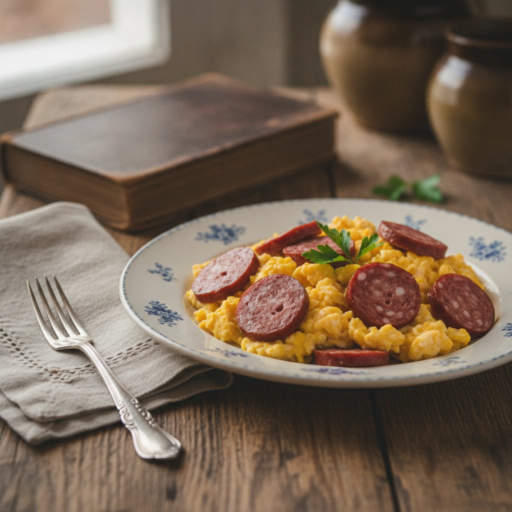 Rührei mit Cervelat- oder Schlackwurst