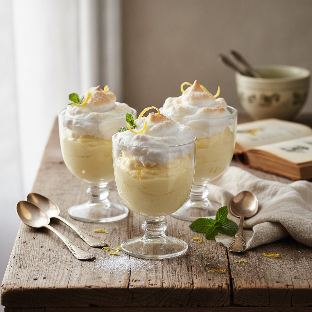Sahnecreme mit Eiweißschnee in Gläsern
