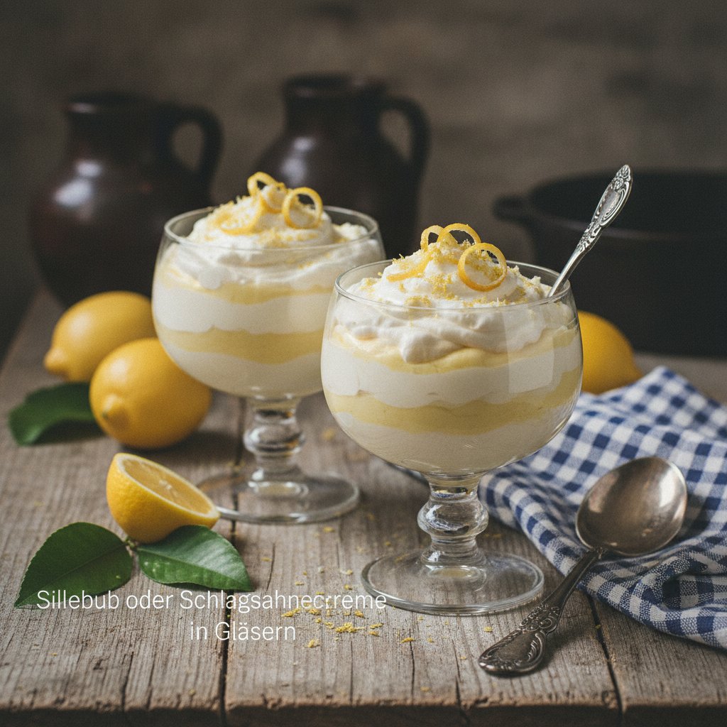 Sillebub oder Schlagsahnecreme in Gläsern